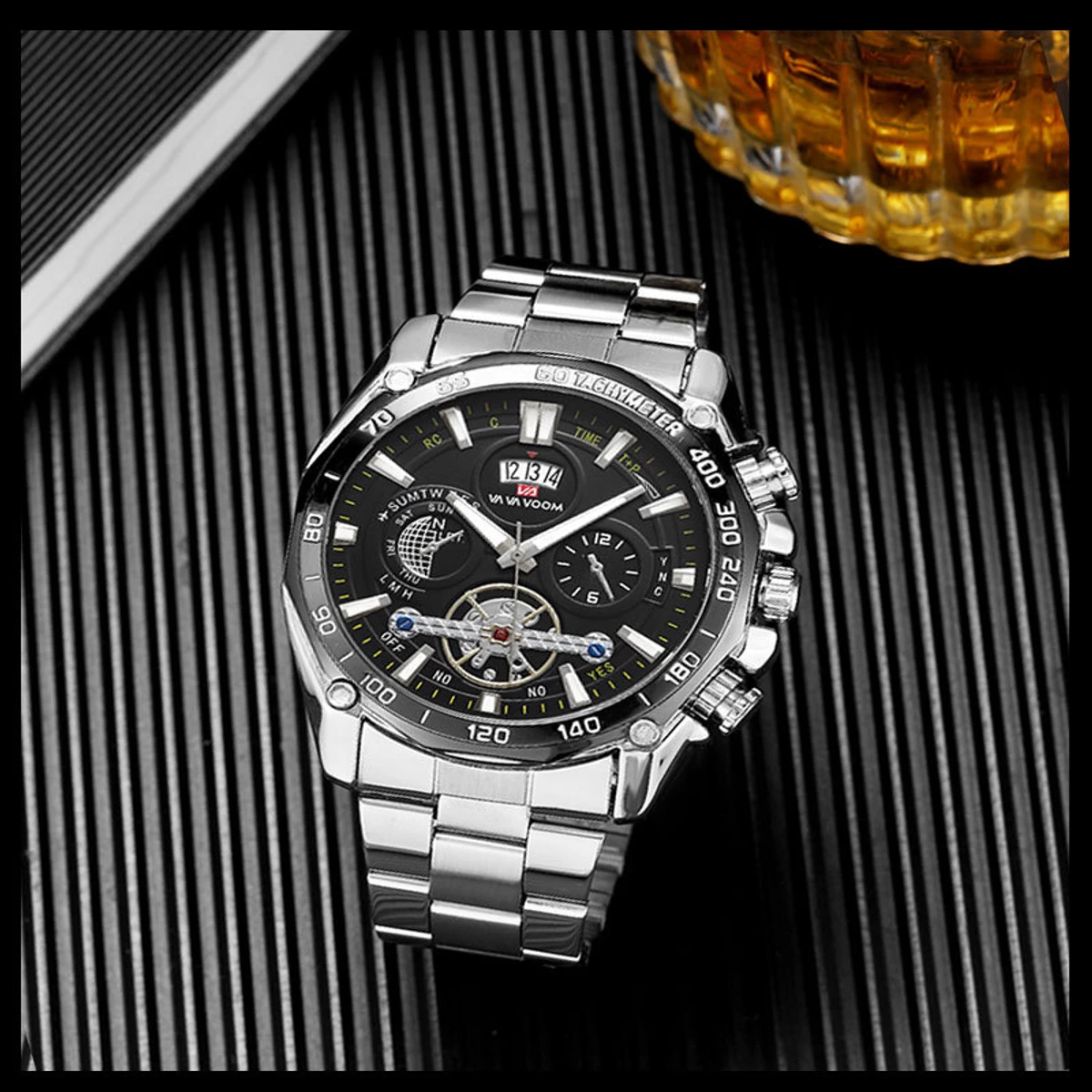 Multi-function flywheel watch hollow fashion luminous quartz watch Water Resistant