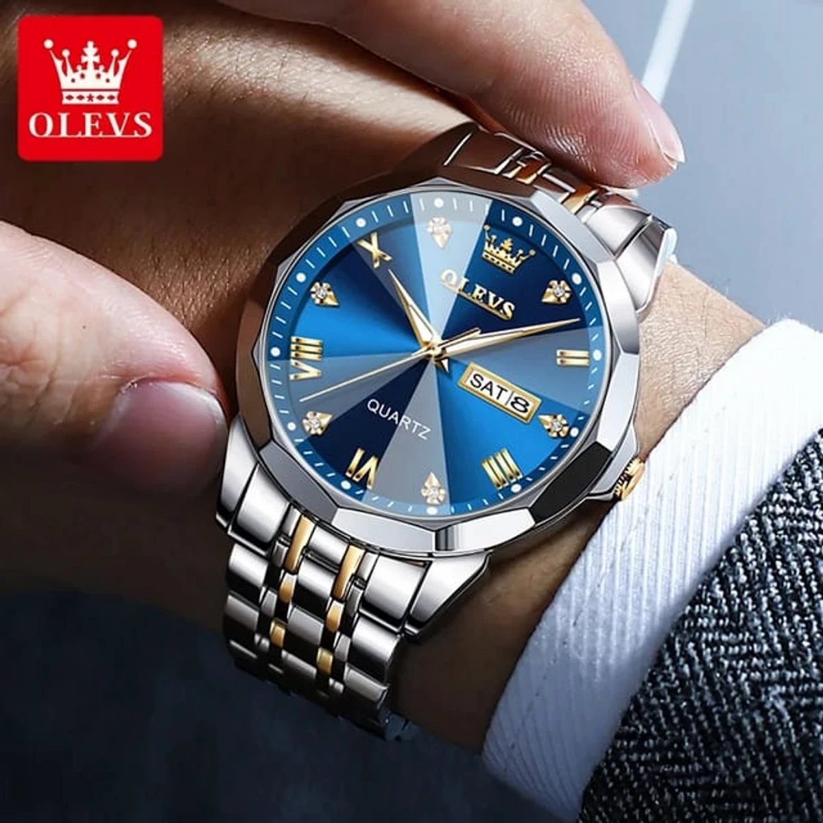 2023 New Luxury OLEVS Watch for Men Stainless Steel Water Resistant Watches -  TOTON AR DIAL BLUE