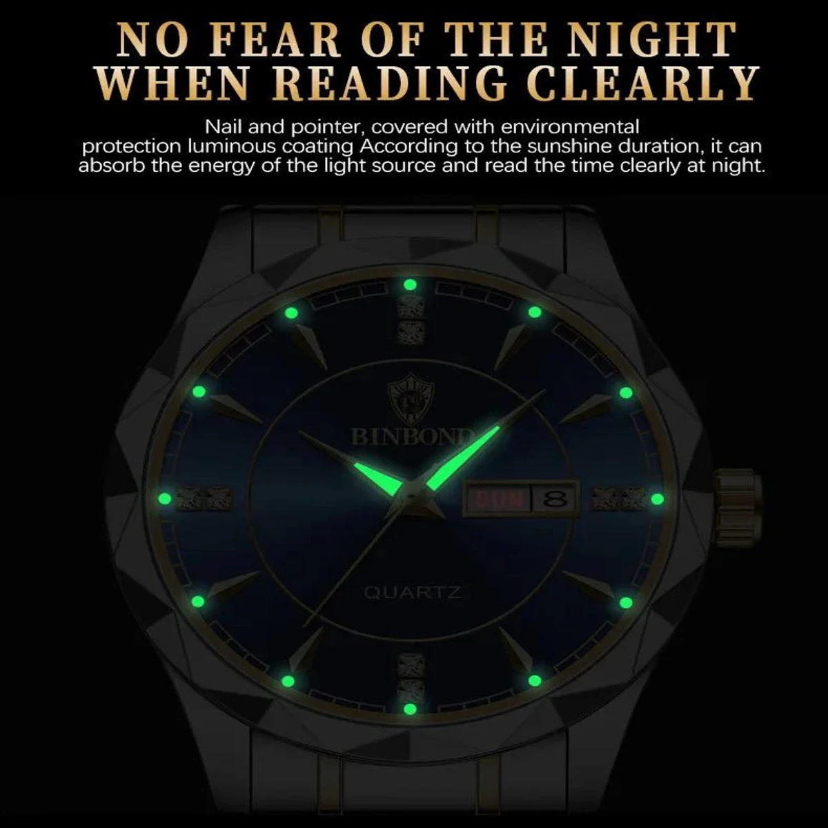 Binbond New Trendy Men's Watch Men's Water Resistant  Tungsten Steel Calendar Quartz Watch Popular