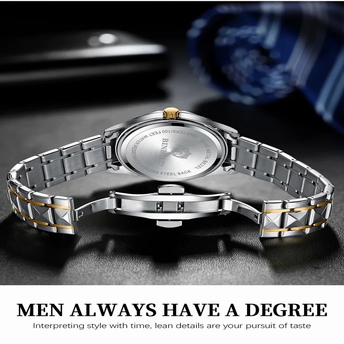 2024 New Luxury Binbond Brand Men's Luminous Watches Stainless Steel Waterproof Chronograph watch - Toton Ar White Dial Watch Silver- White