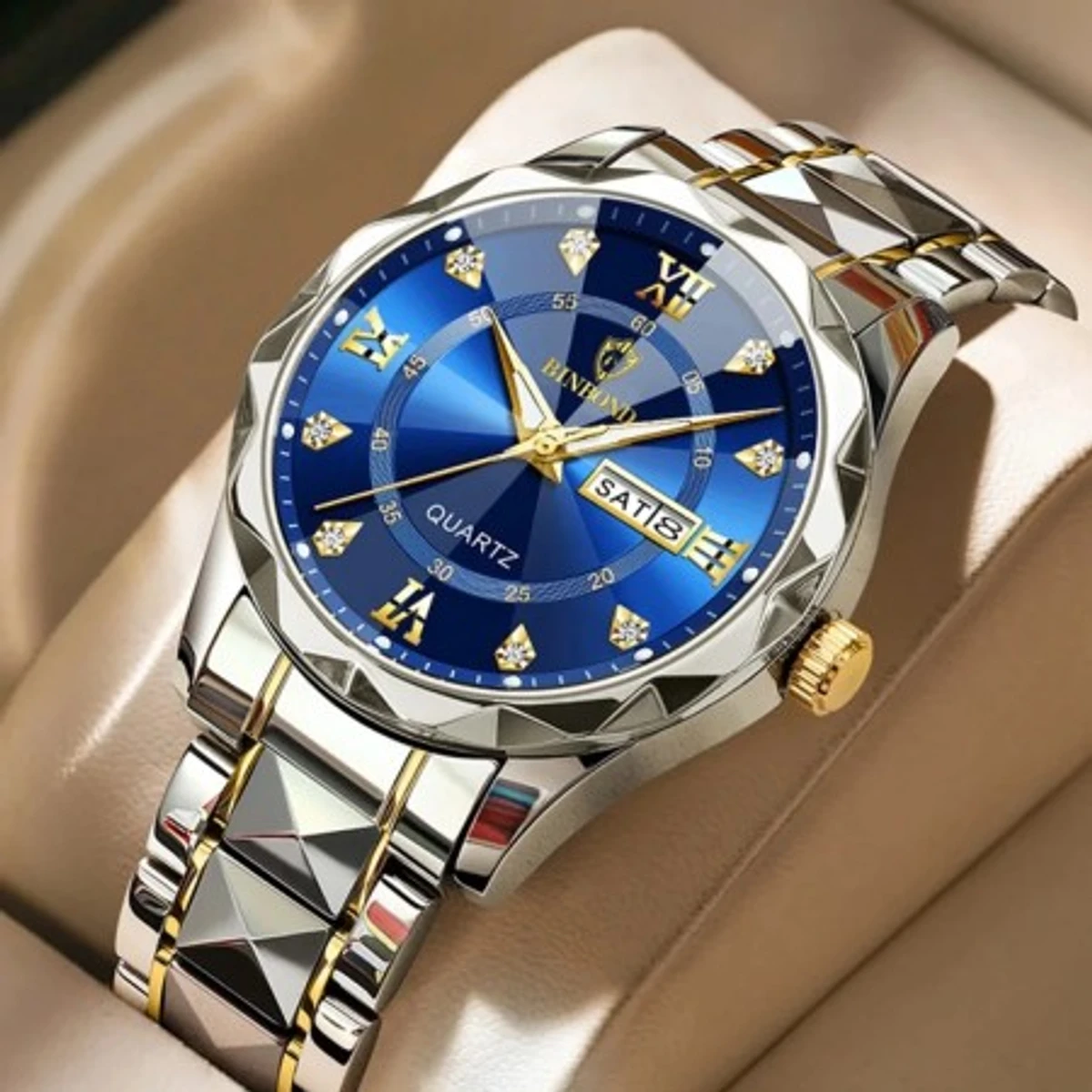 Binbond New Trendy Men's Watch Men's Water Resistant Tungsten Steel Calendar Quartz Watch Popular