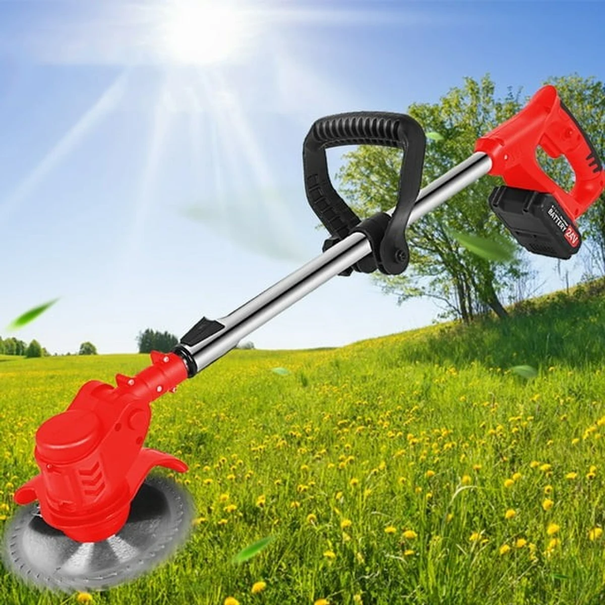21V Cordless Grass String Trimmer 21000RPM Electric Lawn Mower Weed Adjustable Foldable Cutter Garden with 2 Battery