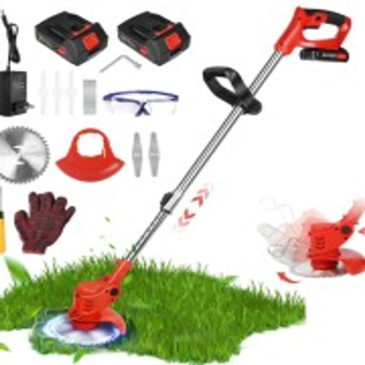 21V Cordless Grass String Trimmer 21000RPM Electric Lawn Mower Weed Adjustable Foldable Cutter Garden with 2 Battery