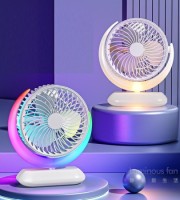 New Style Cross-Border Hot Style Rechargeable Desktop Fan And Lights Usb Direct Plug Small Fan 2024