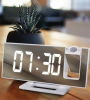 Digital Alarm Clock LED Large Mirror Display 180 ° Rotating Projector Electronic Clock