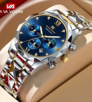 NEW VAVA VOOM Luxury Men Watches Business Top Brand Man Wristwatch Waterproof Luminous Date Week Quartz Men's Watch High Quality+Box-Silver&Blue