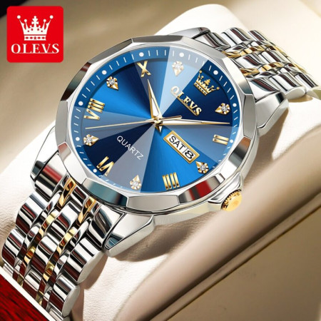 2023 New Luxury OLEVS Watch for Men Stainless Steel Water Resistant Watches - TOTON AR DIAL BLUE