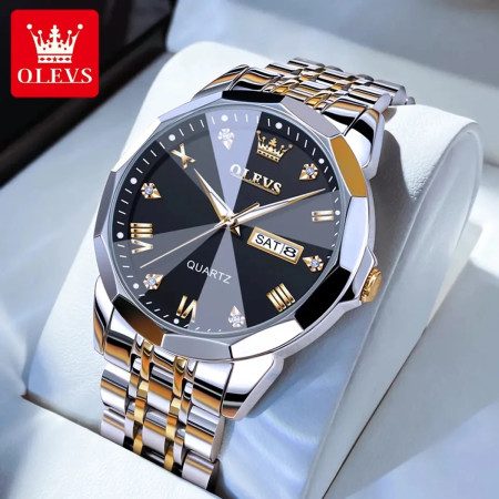2023 New Luxury OLEVS Watch for Men Stainless Steel Water Resistant Watches - TOTON AR DIAL Black