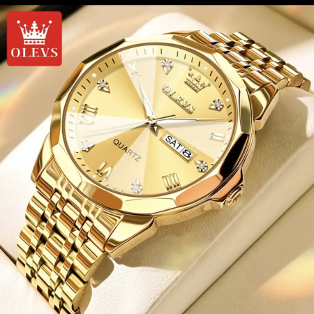 New Luxury OLEVS Watch for Men Stainless Steel Water Resistant Watches -Full Golden